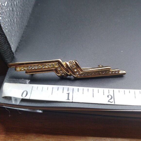 lot of 4 Rhinestone Faux Pearl Bar Brooches gold tone - Picture 6 of 6